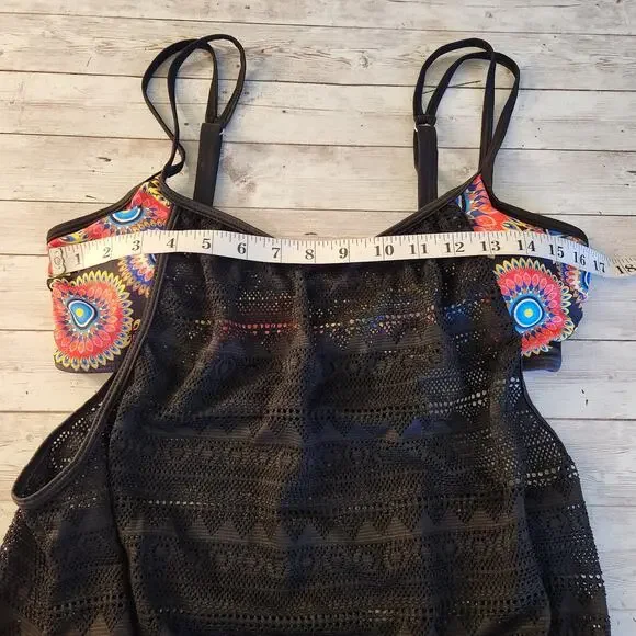 Two Piece Tankini Swimsuit with Mesh Overlay NWOT Size Large - Picture 7 of 12